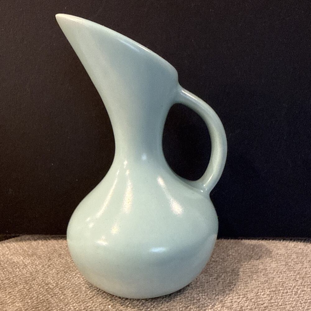 Vintage Mini Aqua Pottery Pitcher 3.5” MCM Sculptural Atomic Style Unmarked